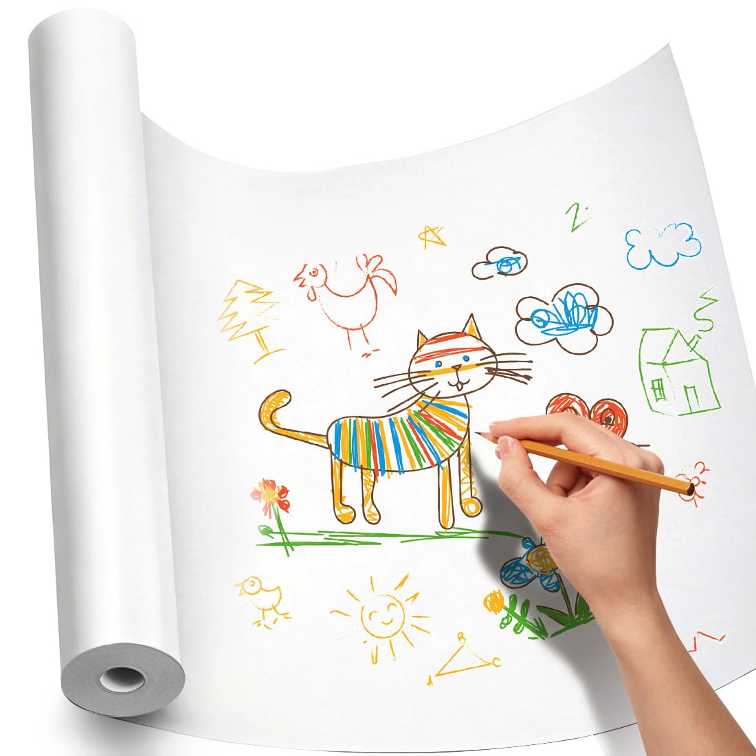 PerkHomy Craft Paper Roll 15" x 600" Kraft Paper White Easel Paper Roll for Kids Gift Wrapping Moving Art Floor Covering Packing Painting Drawing