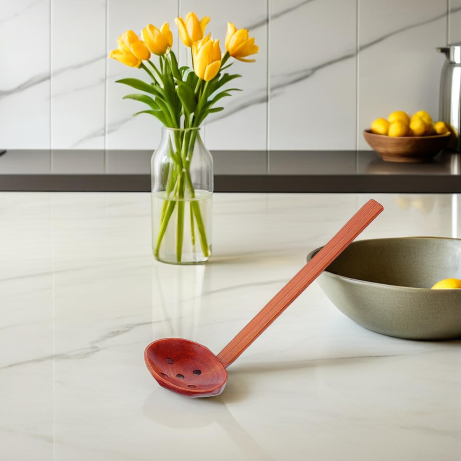 iplusmile Cuillère à Égoutter en Bois de Nanmu à Fentes, Louche Cuisine Multifonction Résistante la Chaleur Manche en Bois, pour Buffet, Ramen et Service à Table, Ustensile la Cuisine