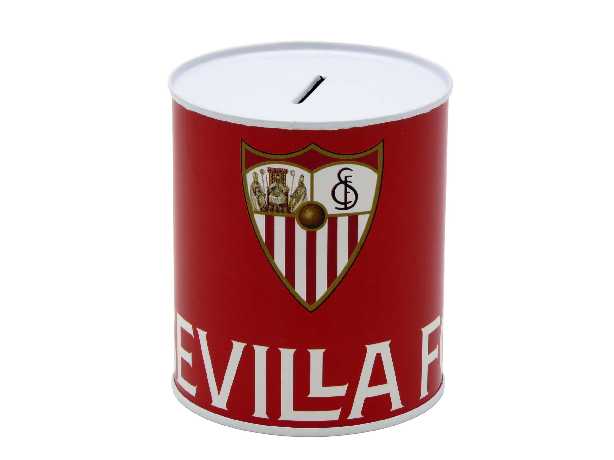 CyP Brands Sevilla FC- Skarbonka, Zlewka, Zapieczętowana Skarbonka Termo, Oszczędność, Monety i Banknoty, Wielobarwny, Oficjalny produkt