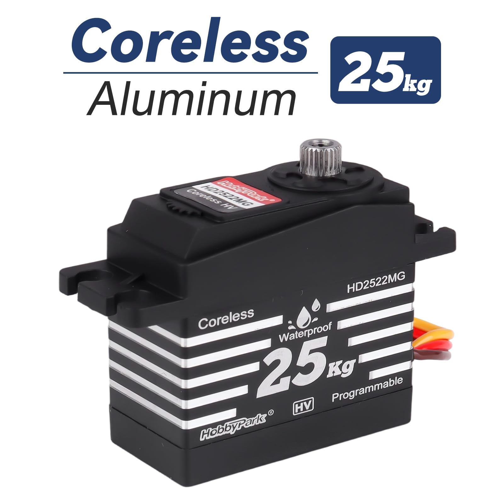 HobbyPark Servo RC impermeabile 25KG High Torque Metal Gear Digital Servo per 1/12 1/10 RC Car Truck Buggy Programmabile 2BB Angolo di controllo 180 ° HV (motore coreless)