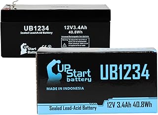 Replacement for MK Battery ES3-12 Battery - Replacement UB1234 Universal Sealed Lead Acid Battery (12V, 3.4Ah, 3400mAh, F1 Terminal, AGM, SLA) - Includes Two F1 to F2 Terminal Adapters