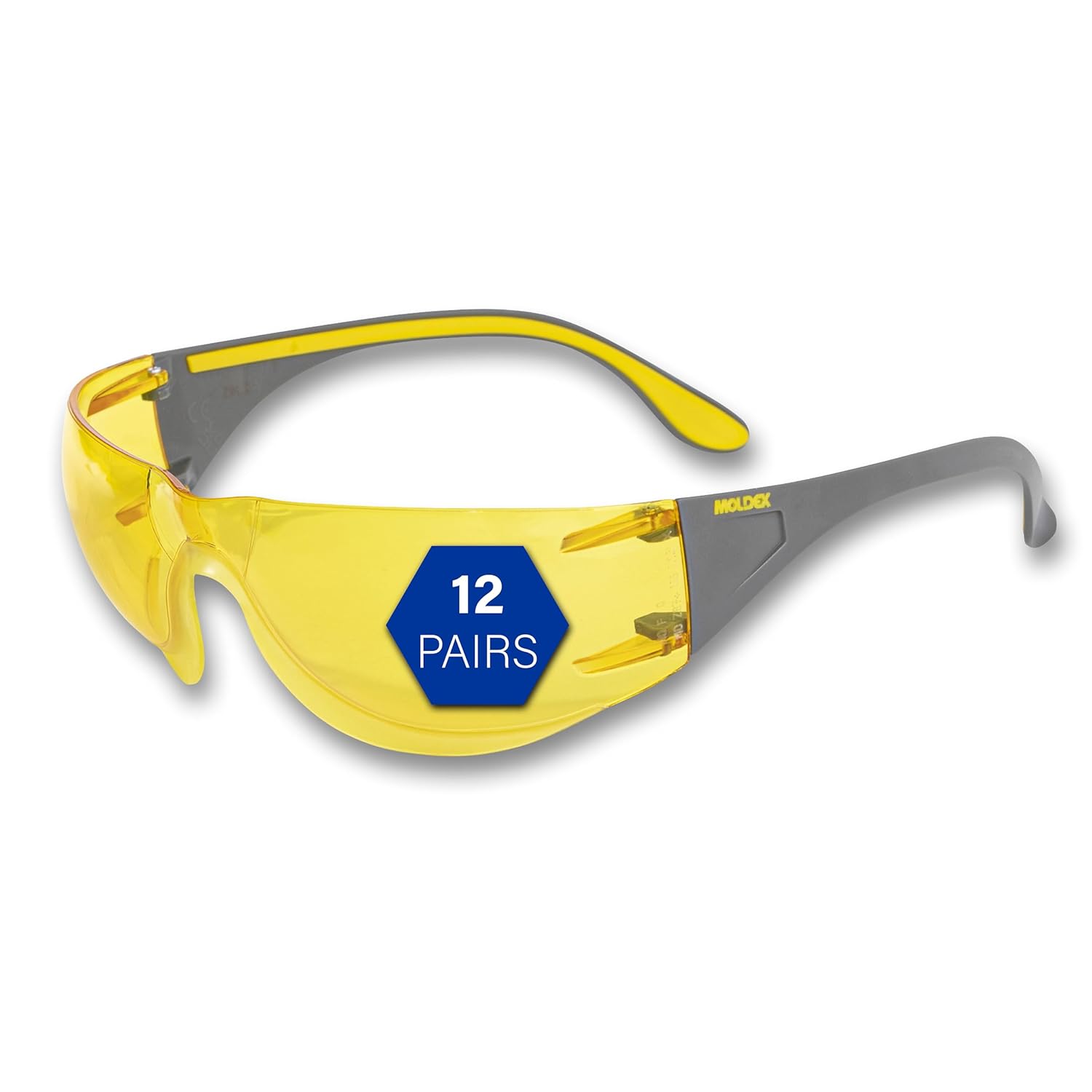 Moldex Adapt Safety Glasses (5002A-1), Amber Lens with Gray/Amber Temples, ANSI Z87.1 Certified, Anti-Fog, Scratch & UV Resistant, Unisex PPE Work Eyewear Protection for Men and Women (12-Pack)