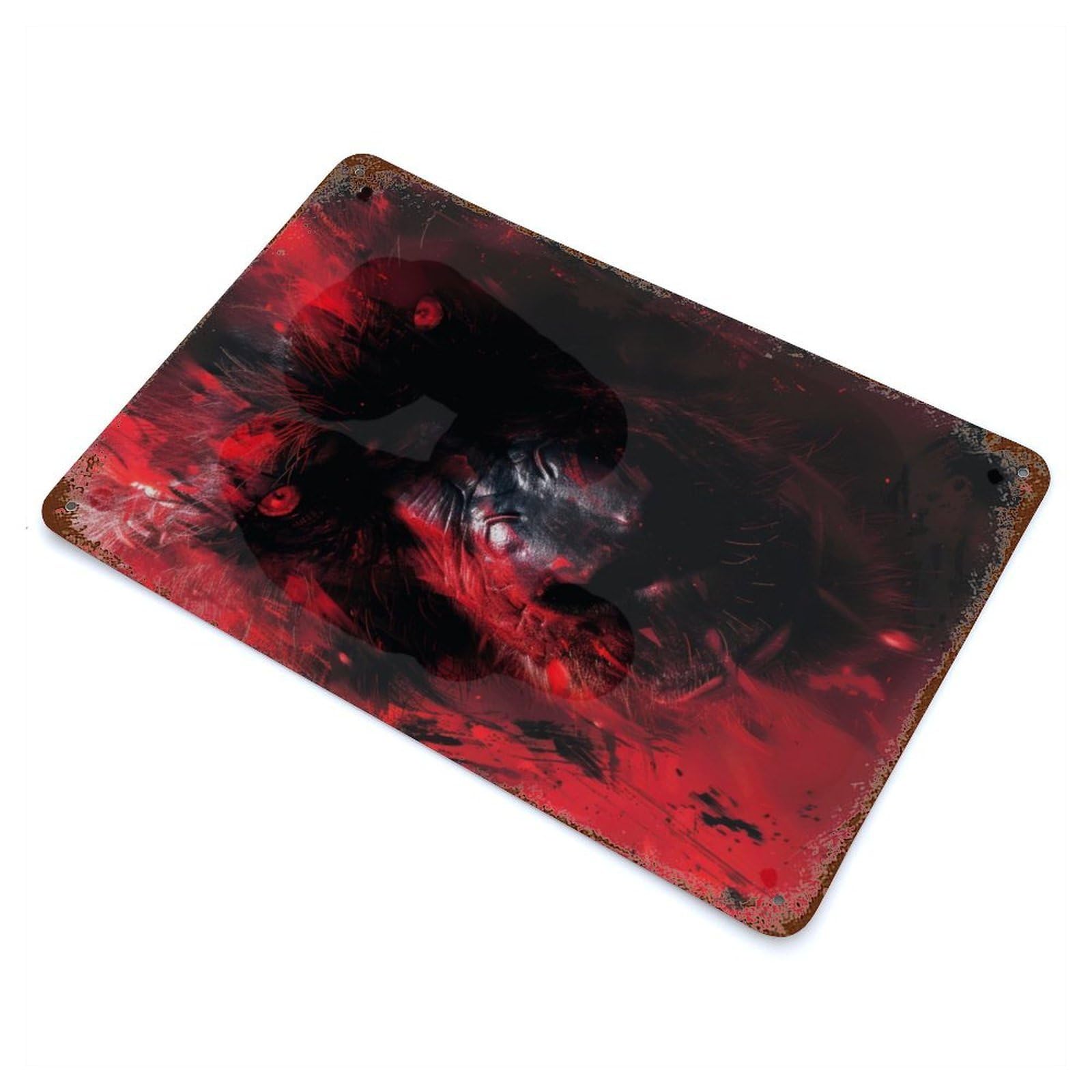 Distressed Metal Wall Sign with Baboon Feral Fury Design 11.8"x7.9", for Office, Studio And Wall Decor, Industrial Home Decor