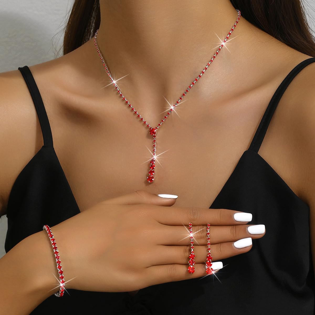 MIFYNN Rhinestone Wedding Set for Women Sparkle Crystal Earrings Necklace Bracelet Jewelry Set Wedding Party Prom Jewelry Set for Brides Bridesmaid - Image 2