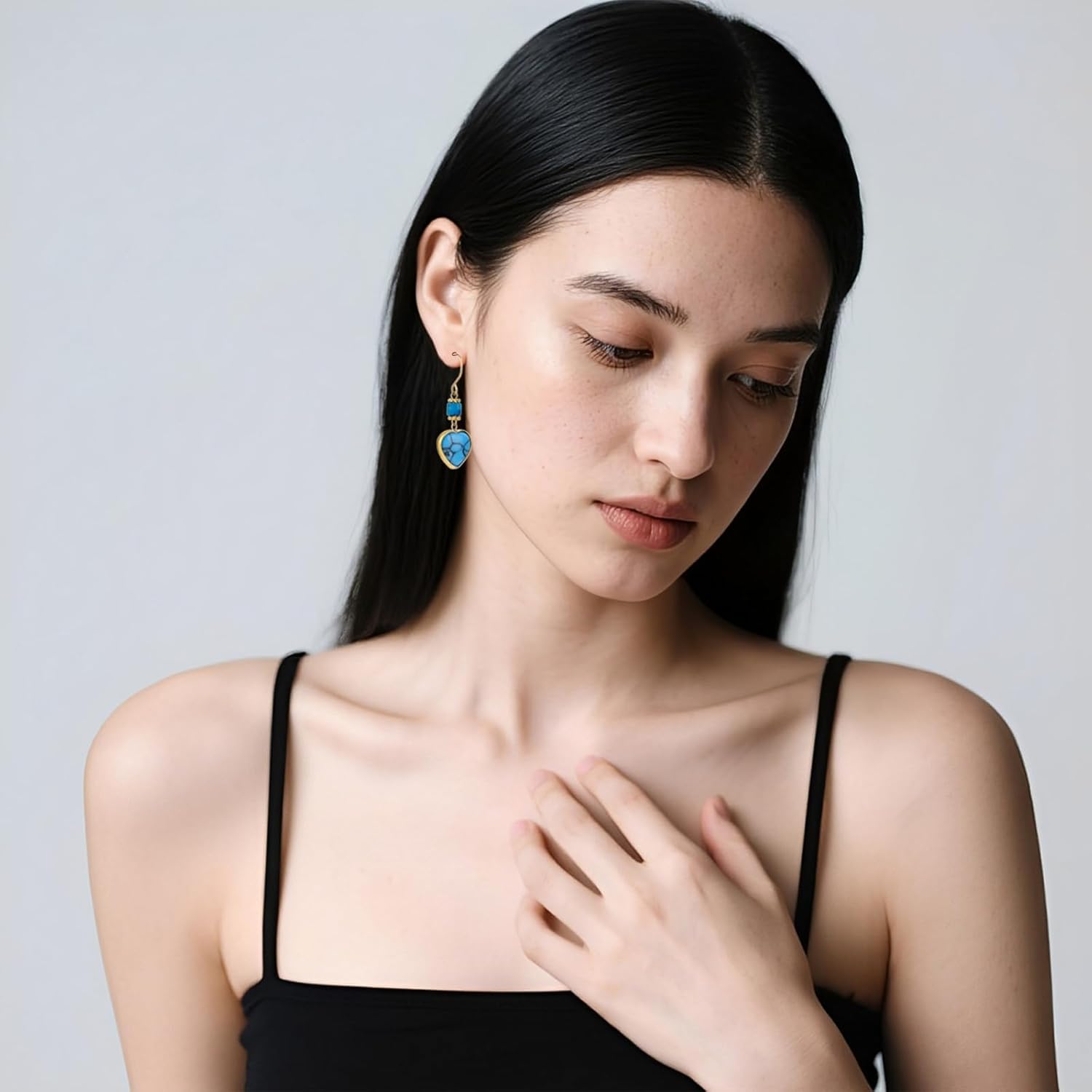 925 Sterling Silver Natural Gemstone Teardrop Fishhoop Drop Earrings 18k Real Gold Plated Turquoise Lever Back Earring Teardrop Jewelry Birthday Valentine's Day Gift for Women - Image 5