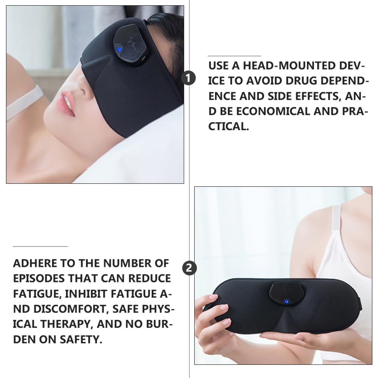 Sosoport Masseur Cranien Électrique sans Fil Stimulation par Impulsions Électriques Dispositif de Sons pour Dormir Masque en Dacron Noir pour Relaxation et Inhibition Fatigue