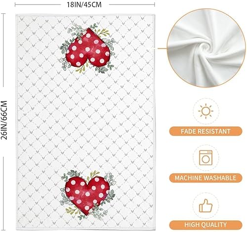 Miniatura 9 de ARKENY AD181 - Juego de 2 paños de cocina para el día de San Valentín, diseño de lunares rojos, hojas de eucalipto, 18 x 26 pulgadas, para