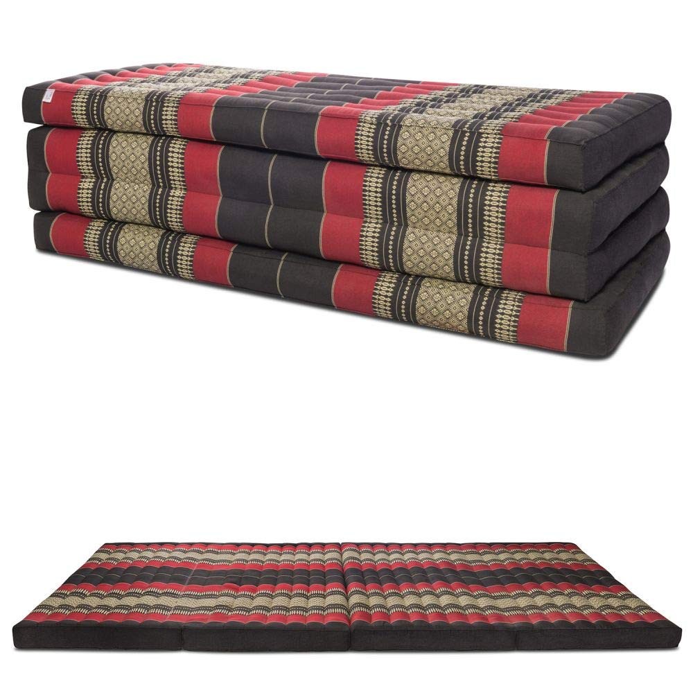 Thai Matte Liege Klappmatratze mit Blütenmuster 200cm x 105cm vierlagig für Thaimassage Yoga oder als Entspannungsmatte Schlaf-Matte - gefüllt mit Kapok