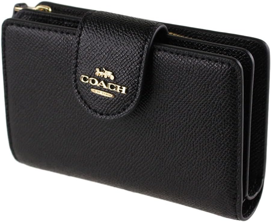 Medium Leather Corner Zip Wallet in Black - Gold, Style No. 6390, Gold/Black, Medium Leather Corner Zip Wallet