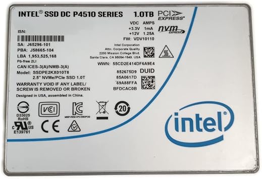 Intel SSD 1TB DC P4510 SSDPE2KX010T8 2.5 U.2 NVMe PCIe for Dell HP Lenovo Supermicro Server