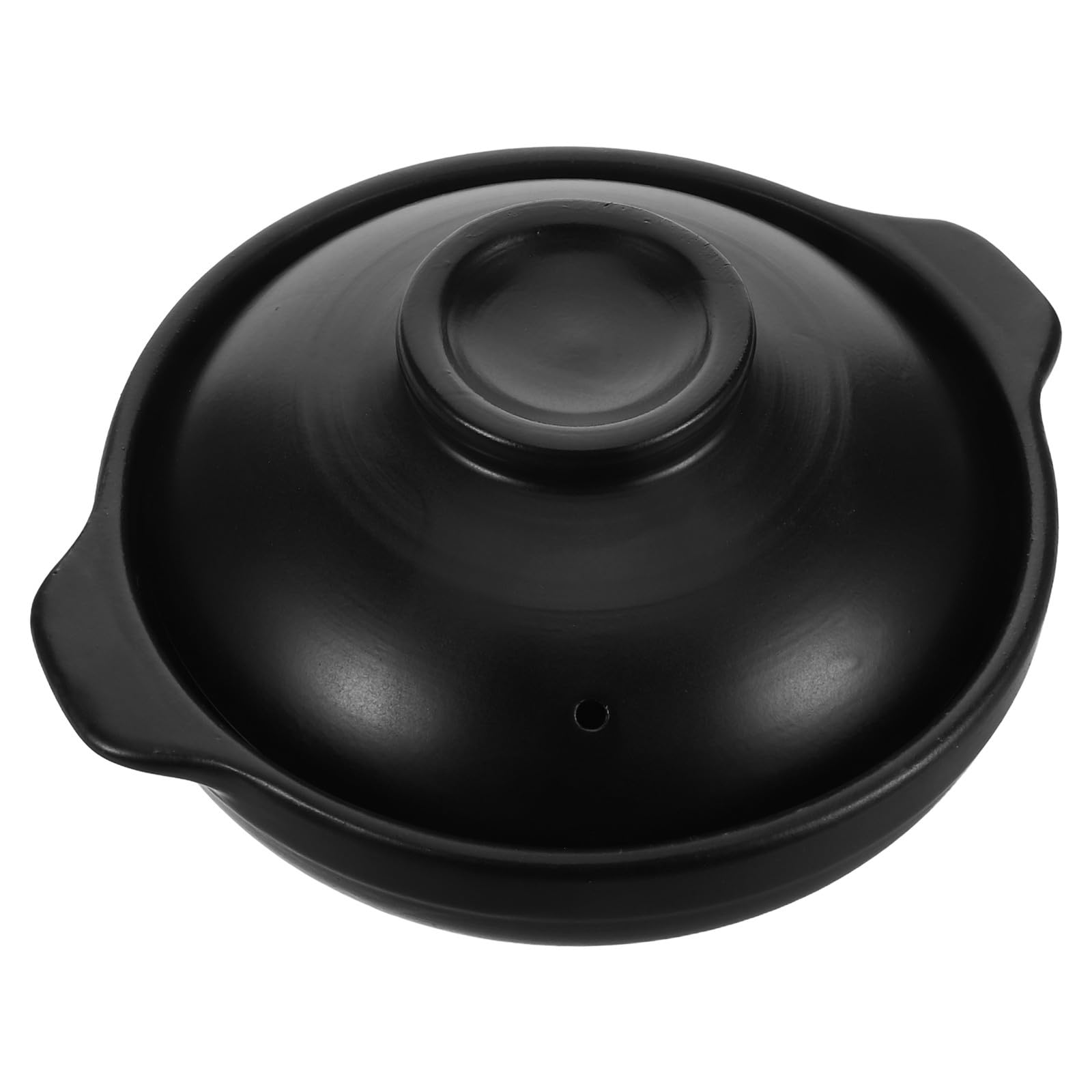 PATKAW Olla de Barro Negra 600 Ml con Tapa Utensilios de Cocina Asiáticos de Terracota Resistente al Calor para Arroz Guisos y Estofados Cocina Tradicional Coreana Hogareña