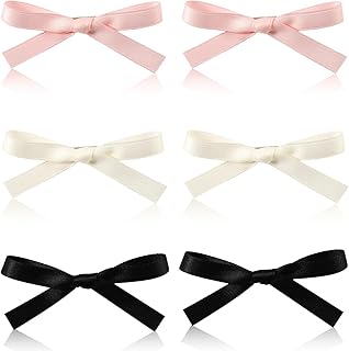 مشابك شعر لطيفة من 6 قطع من اكس اي اتش اي ار سي دي، مشابك فيونكة كاواي بلون سادة للنساء والفتيات (زهري، ابيض، اسود)