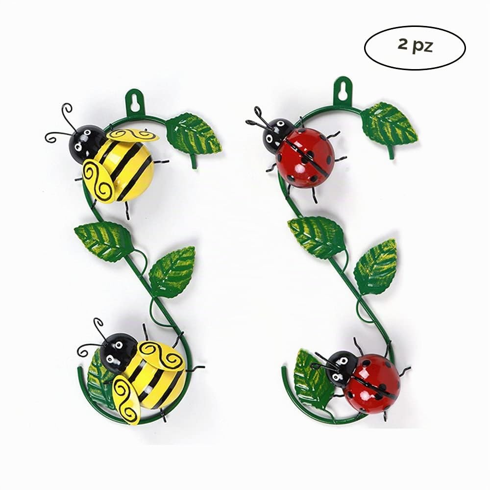 2 pezzi Ornamenti da parete in metallo per giardino, decorazione da parete da giardino coccinella, sculture decorative per insetti, per corridoio caffetteria casa esterna