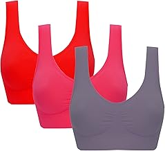 Jamron Femme Lot de 3 Soutiens-Gorge Confortables sans Couture sans Armature Brassière avec Coussinets Amovibles pour Sports Yoga (S-6XL)