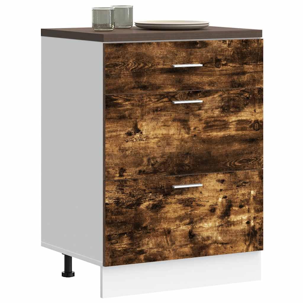 vidaXL Küchenunterschrank Lyon Räuchereiche Holzwerkstoff, Spülenunterschrank, Schrank Küche, Lagerschrank, Unterschrank für Küche, Küchenzeile