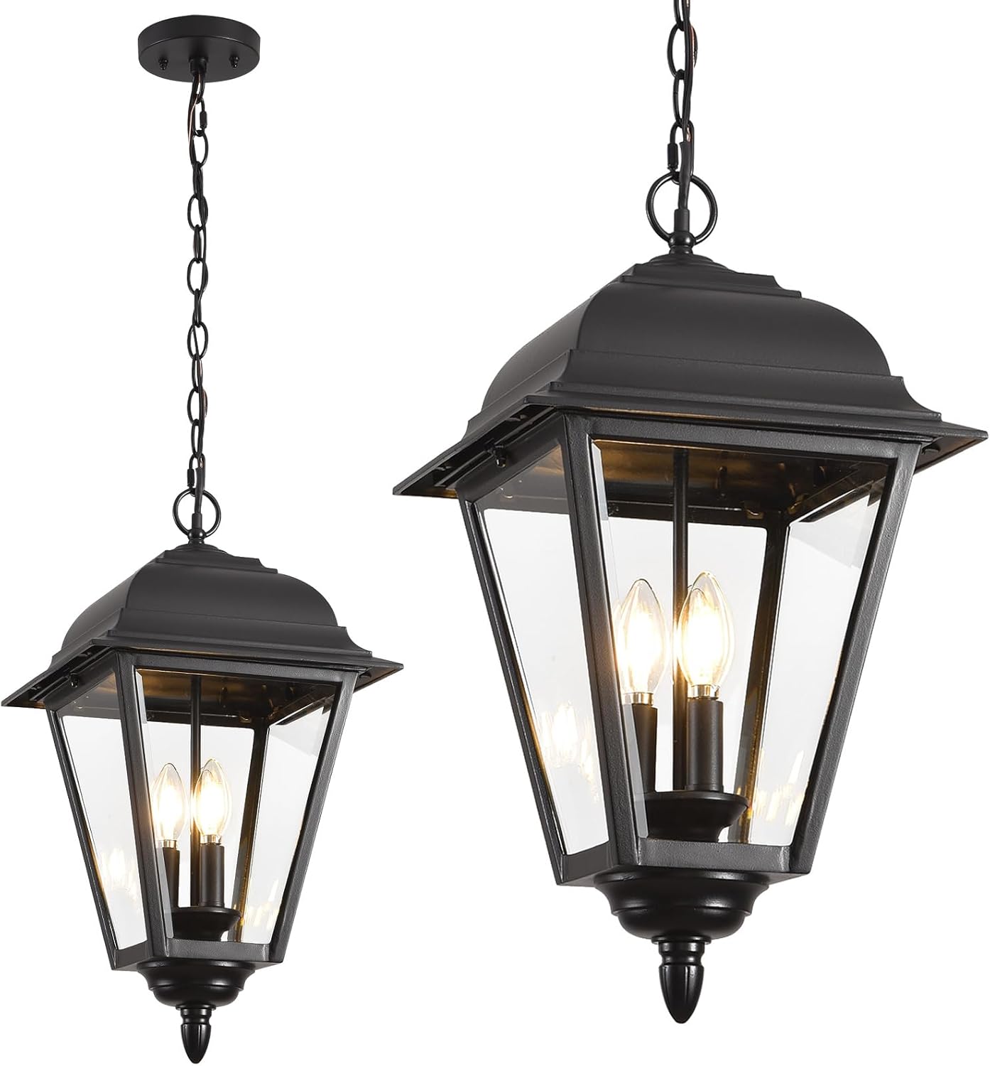 Outdoor Pendant Light, 3-Light Exterior Hanging Porch Light, Extra Large Outdoor Hanging Light Fixture with Clear Glass, Waterproof Black Outside Chandelier for House Front Door Farmhouse A112-12