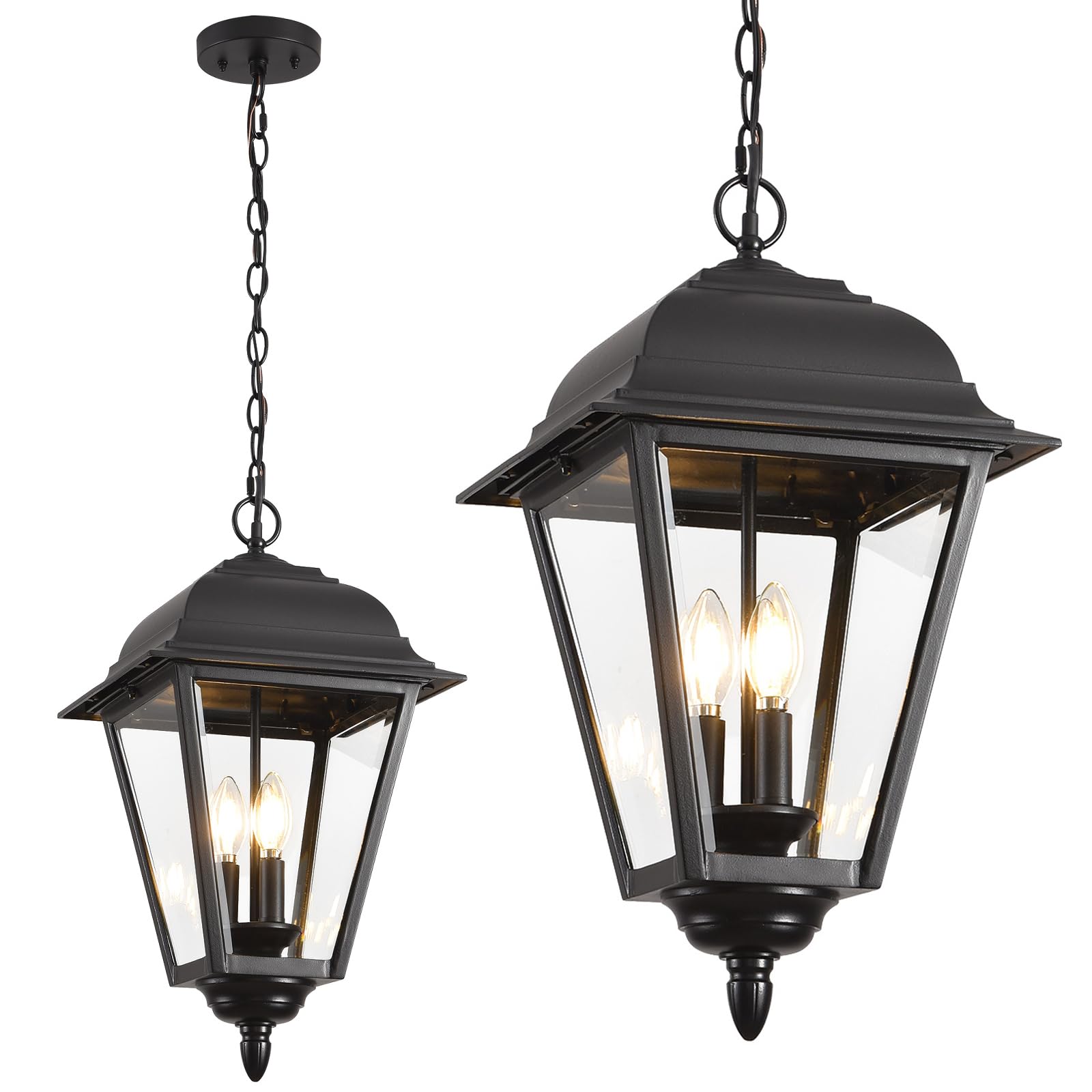 Smeike Outdoor Pendant Light, 3-Light Exterior Hanging Porch Light, Extra Large Outdoor Hanging Light Fixture with Clear Glass, Waterproof Black Outside Chandelier for House Front Door Farmhouse