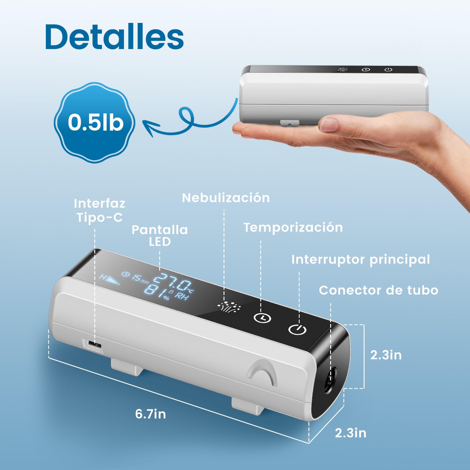 Nebulizador Bebe para Adultos y Niños, LED Inteligente con Temporizador Inhalador Compresión Ajustable Atomización Silencioso Compacto para Tos, Resfriado, Asma