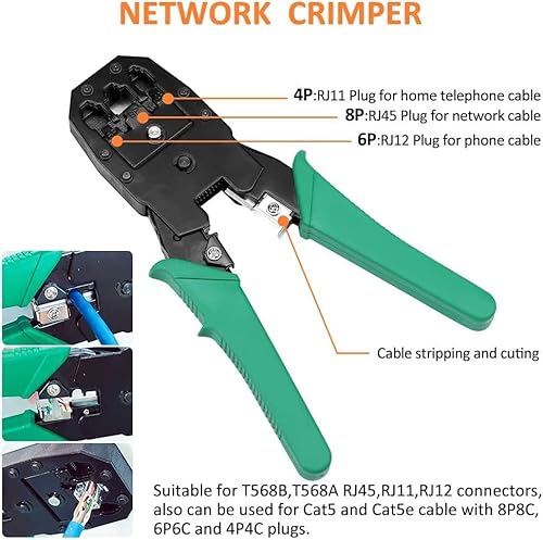 10 in 1 Netzwerk Werkzeug Set für RJ45, RJ11, RJ12, Reparaturwerkzeuge, Kabeltester Kit, Patchkabel Tester, LAN Kabel Tester für DIY Haushalt Computer Wartung