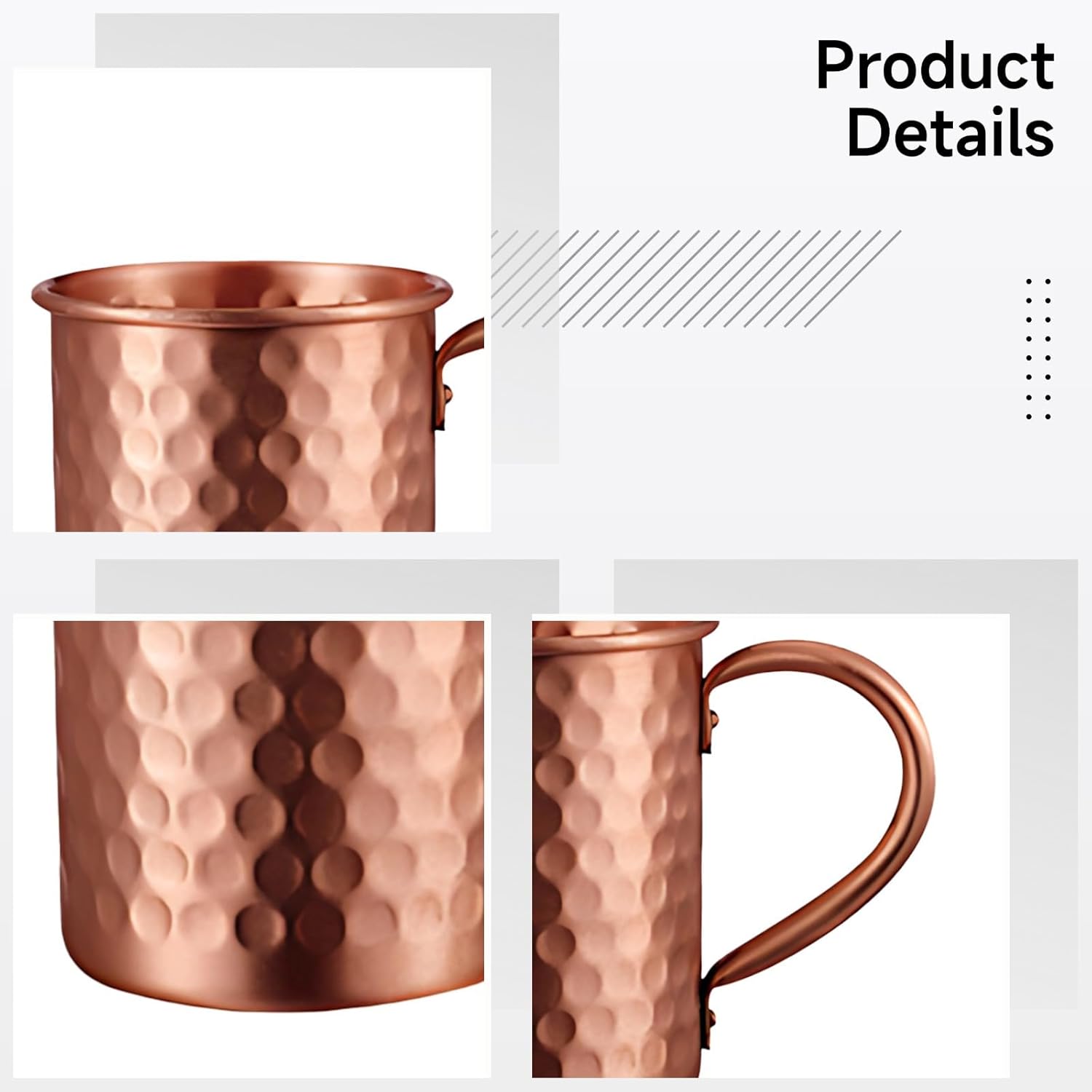 Copper Moscow Mule Mug, Hand Hammered, Pure Copper For Cocktails, No Coating, Retro Design, Ergonomic Handle, Great For Home Or Gifts