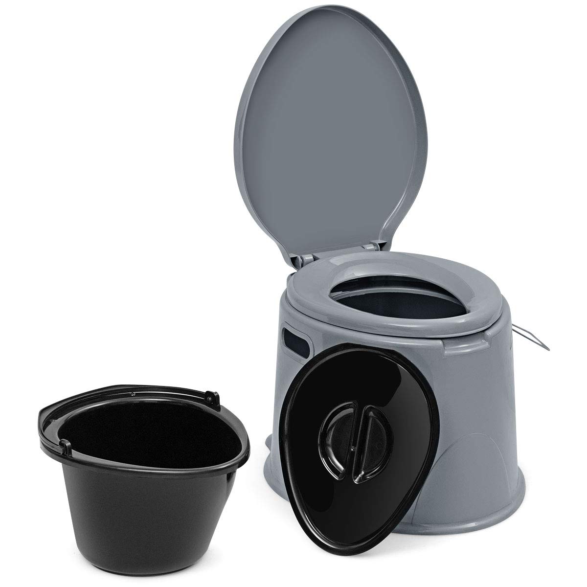 GIANTEX Toilette Portable, Pot de Chambre Adulte avec Couvercle Double, Porte-Rouleau Détachable, Toilettes Sèches Capacité 200 Kg, Toilette Camping pour Pêche, Randonnée, Gris/Blanc (Gris)