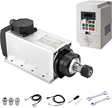CNC Spindle Motor Kits, 220V 3KW 3000W Air Cooled Spindle Motor Square CNC Spindle CNC Motor + 220V 3.7KW VFD + ER20 13PCS Collets + Aviation Wire for CNC Router Machine