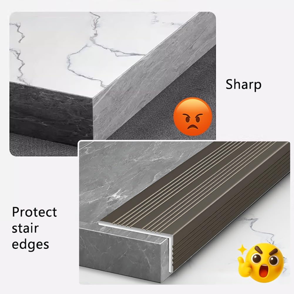 Metalowe wykończenie krawędzi schodów, rowkowane aluminiowe stopnie schodowe w kształcie litery L Noski do wnętrz i na zewnątrz(Gold,90cm/35in)