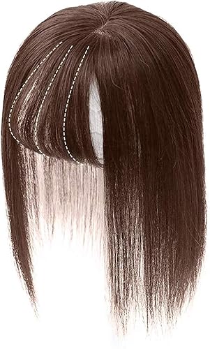 Miniatura 2 de Shiker Toppers de seda base corona Topper, pelo humano real con flequillo mono base corona, pieza de pelo clip en el cabello, cabello humano