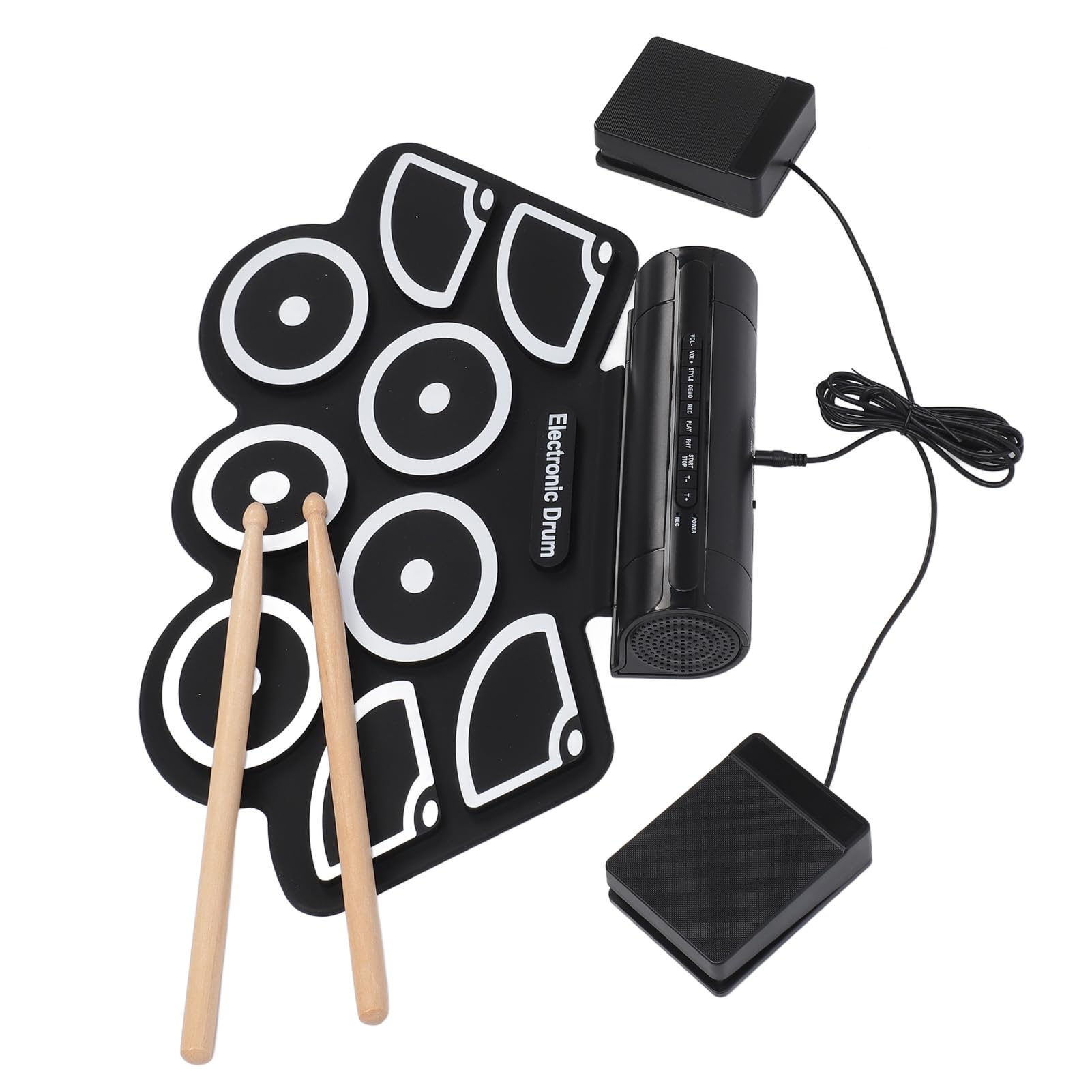 Set di Batteria Elettronica a 9 Pad Pad per Batteria Portatile Avvolgibile con Funzione MIDI per Feste All'aperto e Uso Domestico in Bianco e