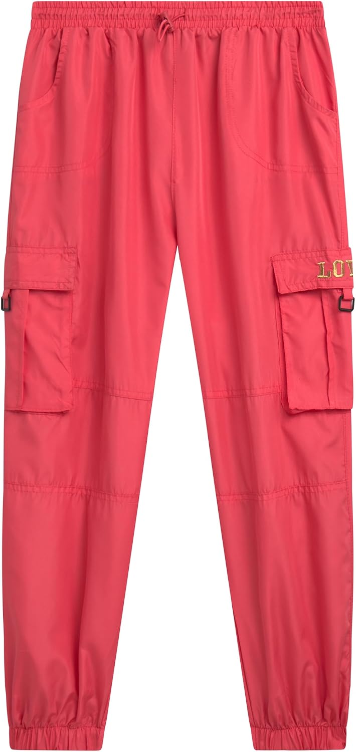 Real Love Girls' Cargo Pants - Lightweight Nylon Quick Dry Jogger Parachute Pants with Deep Multi Pockets (Sizes: 7-16)