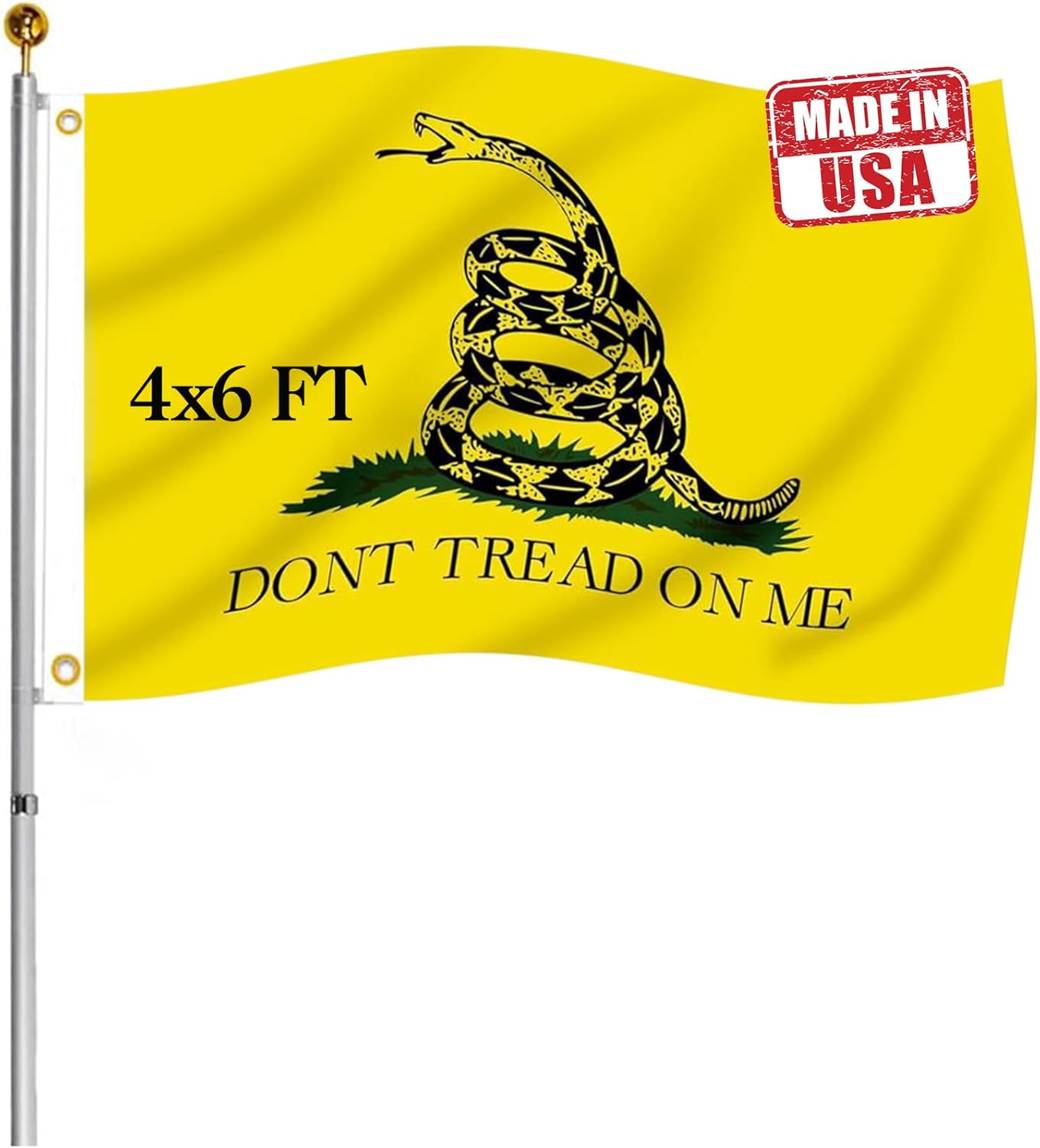 Embroidery Double Sided Gadsden Flag 2x3 Outdoor- 340D Heavy Duty Nylon Dont Tread On Me Flags Banner- Libertarian Flag Canvas Header with Powerful Snake