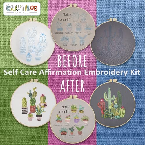 Image of CRAFTILOO Embroidery Kits for Adults Hand Embroidery kit for Beginners with Stamped Embroidery Patterns Starter Embroidery Kit. Needlepoint kit Cross Stitch kit for Teens& Adults Cactus