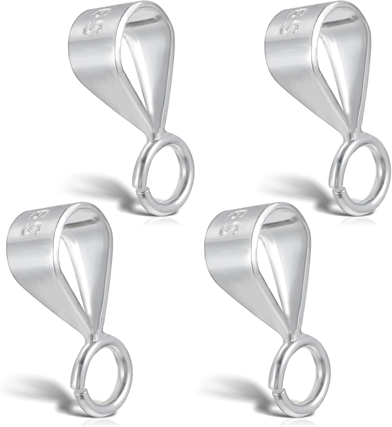 4 Pcs 925 Sterling Silver Pendant Clasp for Necklace Bail Connector | with Open Loop Pinch Bails for Pendants Necklace Pendant Clasp Connectors Pinch Bails for Pendants Jewelry Making