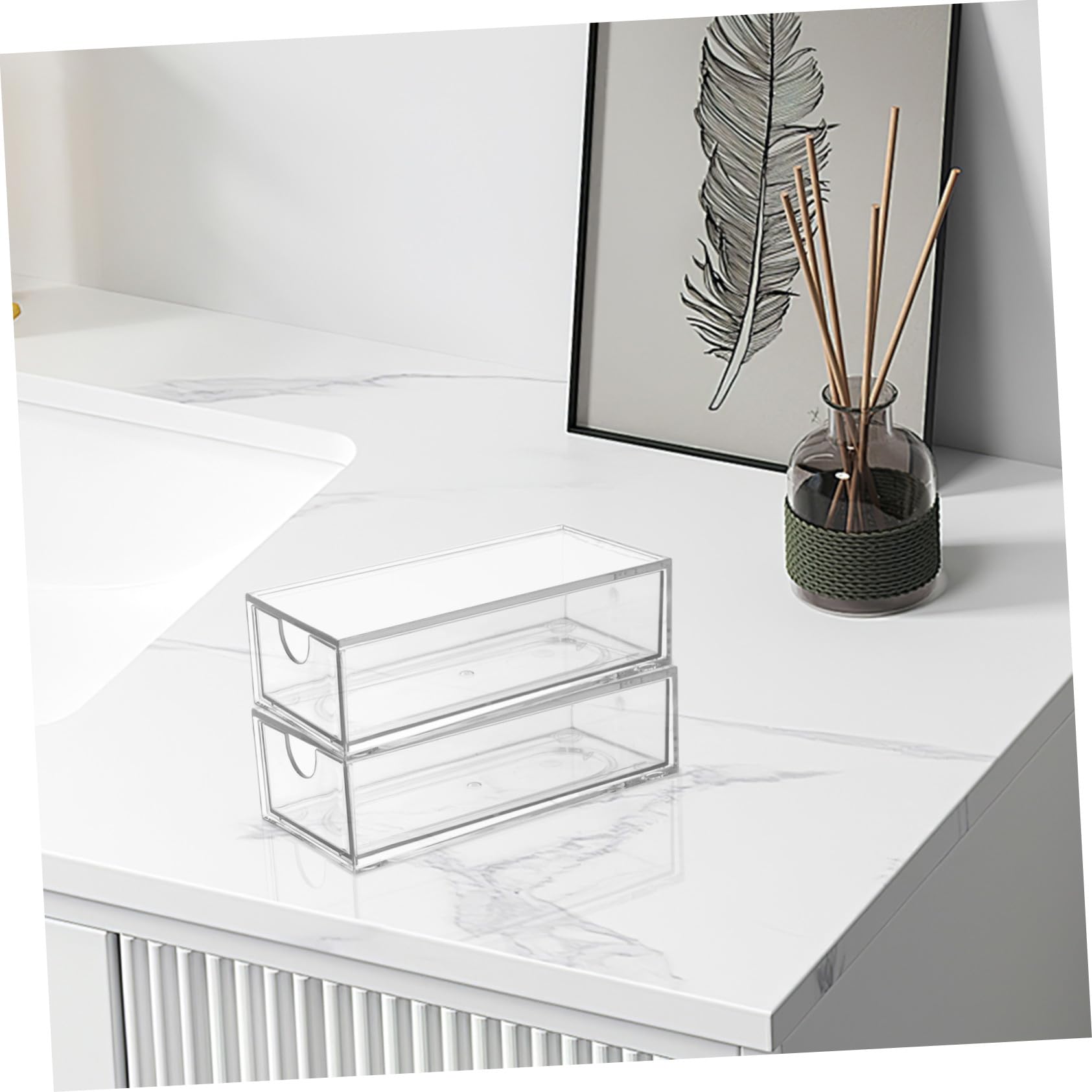 HOMSFOU Organizer per Accessori per Chioma 4 Scomparti in Plastica, Contenitore Bagno Portaoggetti Resistente e Impilabile, per Scrivania e Armadio Ampio Spazio