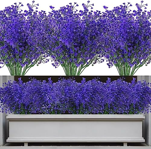 14 Bundles Artificial Flowers Shrubs Bushes Faux Flower for Outdoor Decoration, Artificial Plants Fake Flowers for Indoors & Garden Pots Hanging Baskets- Purple