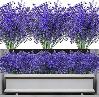 14 Bundles Artificial Flowers Shrubs Bushes Faux Flower for Outdoor Decoration, Artificial Plants Fake Flowers for Indoors & Garden Pots Hanging Baskets- Purple