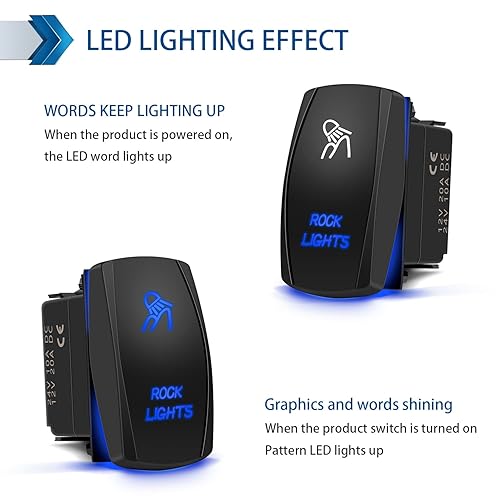 Miniatura 3 de Interruptor para luz LED de 5 pines con luz de encendidoapagado, luz LED azul 20 A12 V 10 A24 V con cables de puente para automotor, barco, camión,