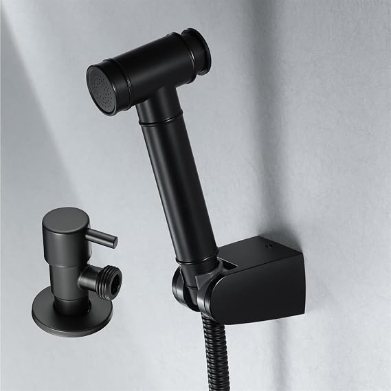 Handheld Bidet Sprayer Diaper Shattaf Douche Complete Bidet Set with Hose,Black(Black with Angle Valve)