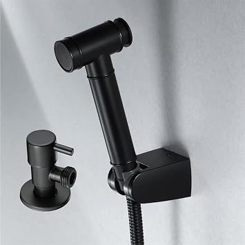 Handheld Bidet Sprayer Diaper Shattaf Douche Complete Bidet Set with Hose,Black(Black with Angle Valve)