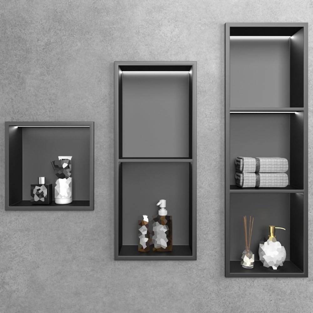 Estantes de ducha de acero inoxidable impermeables, elegante y duradero, estante de almacenamiento para champú, artículos de tocador y accesorios, organizador que ahorra espacio para inodoro