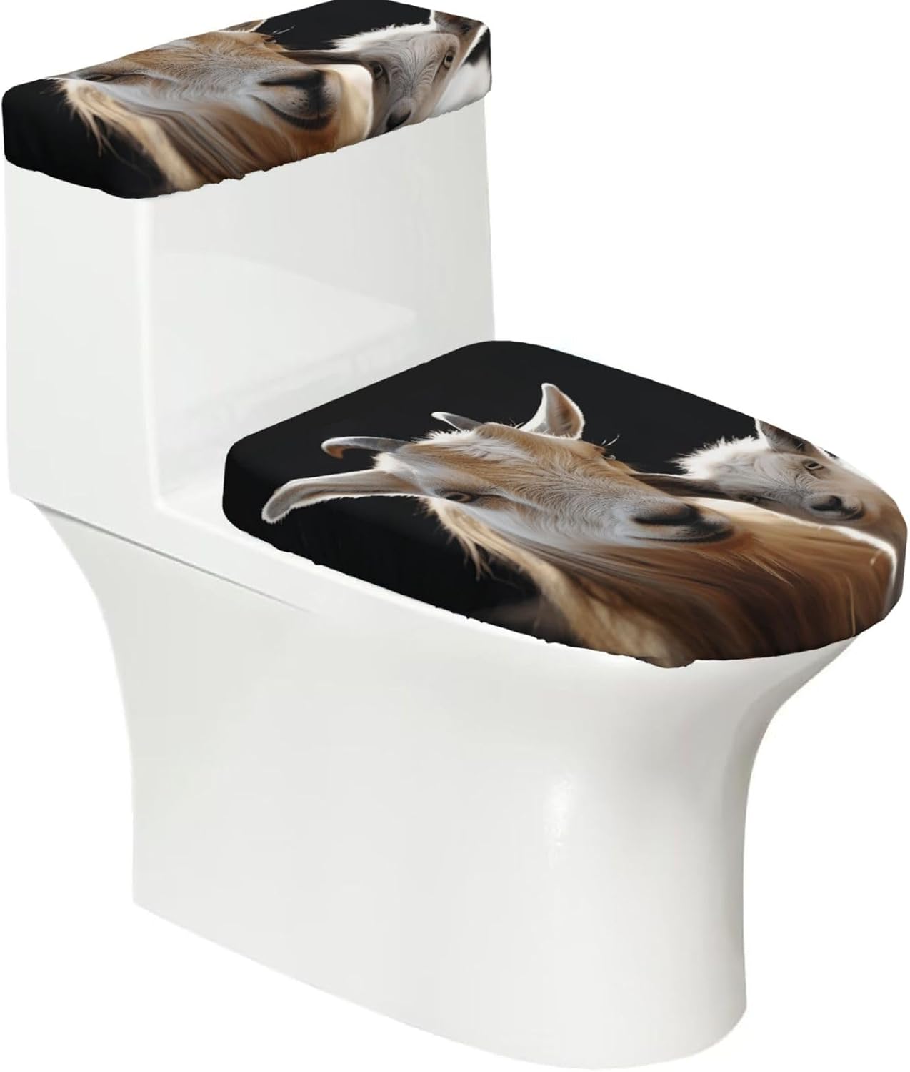 Cute Goat Baby With Mother Toilet Tank Cover And Toilet Lid Cover Set Stretch Bathroom Toilet Lid Seat Cover
