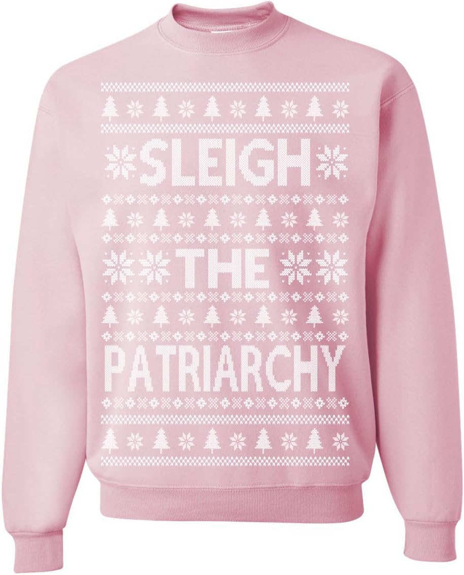 Wild Bobby Sleigh the Patriarchy Funny Feminist Middle Class Meme Ugly Christmas Sweater Crewneck Sweatshirt