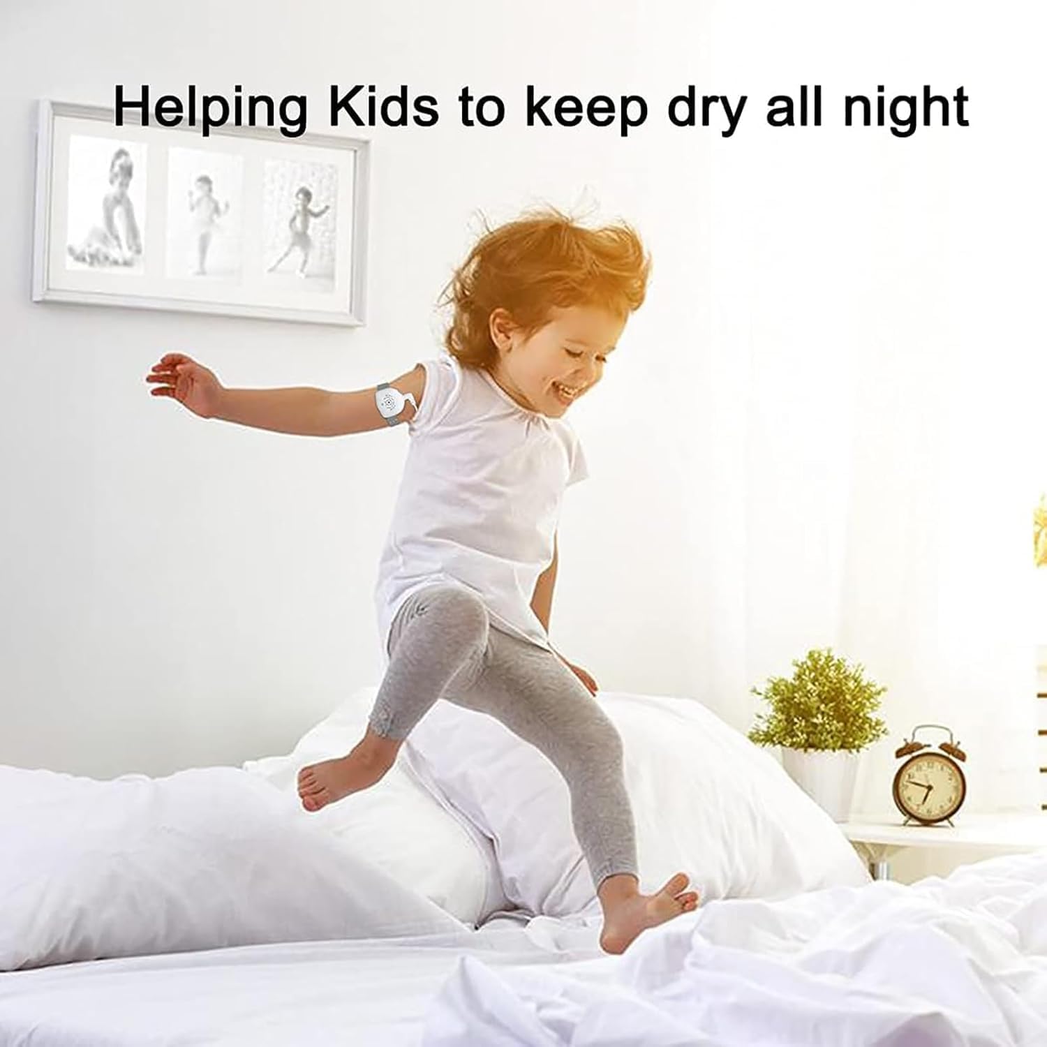 Bedwetting Alarm for Boys, Girls & Older Kids - 3-Mode Adjustable Volume Pee Alarm, Reusable Sensor with Vibration/Sound Combo, Potty Training Solution for Kids/Teens,USB Charging(White)