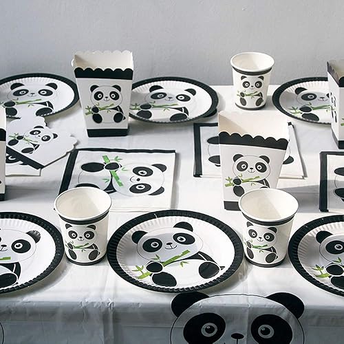 Miniatura 6 de Juego de suministros de fiesta temática de Panda Baby - Platos desechables para pastel de bebé Panda y servilletas, decoraciones de fiesta de