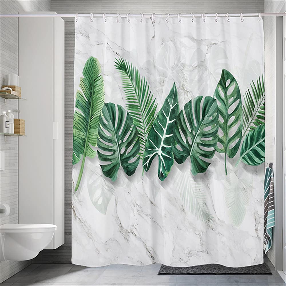 Lerores Tenda da doccia 200 x 200 cm, verde foglie antimuffa, orlo appesantito, impermeabile, lavabile, in tessuto di poliestere, con occhielli e 12 anelli per tenda da doccia per bagno, vasca da