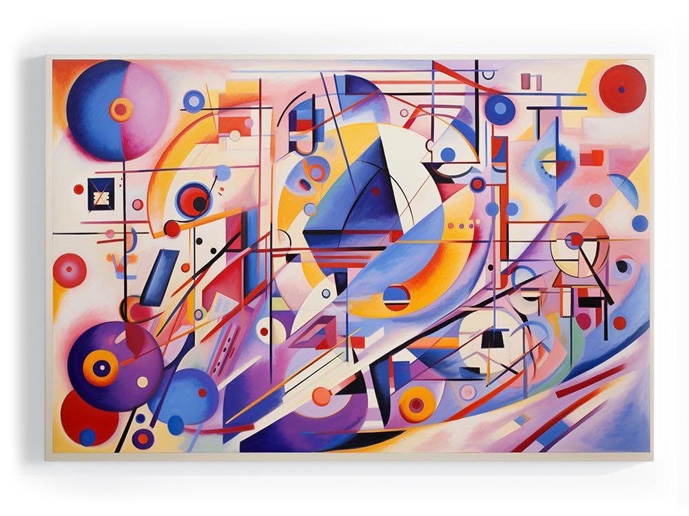 Wall Art Canvas for House decor. Energetic Forms and Vibrant Hues Dance in a Kandinsky-Esque Abstract Masterpiece, 51 x 34 inch