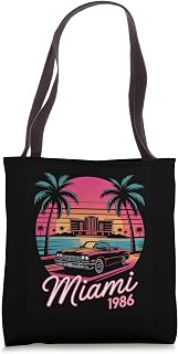 Miami 1986 Retro Convertible Car Ocean Sunset Tote Bag