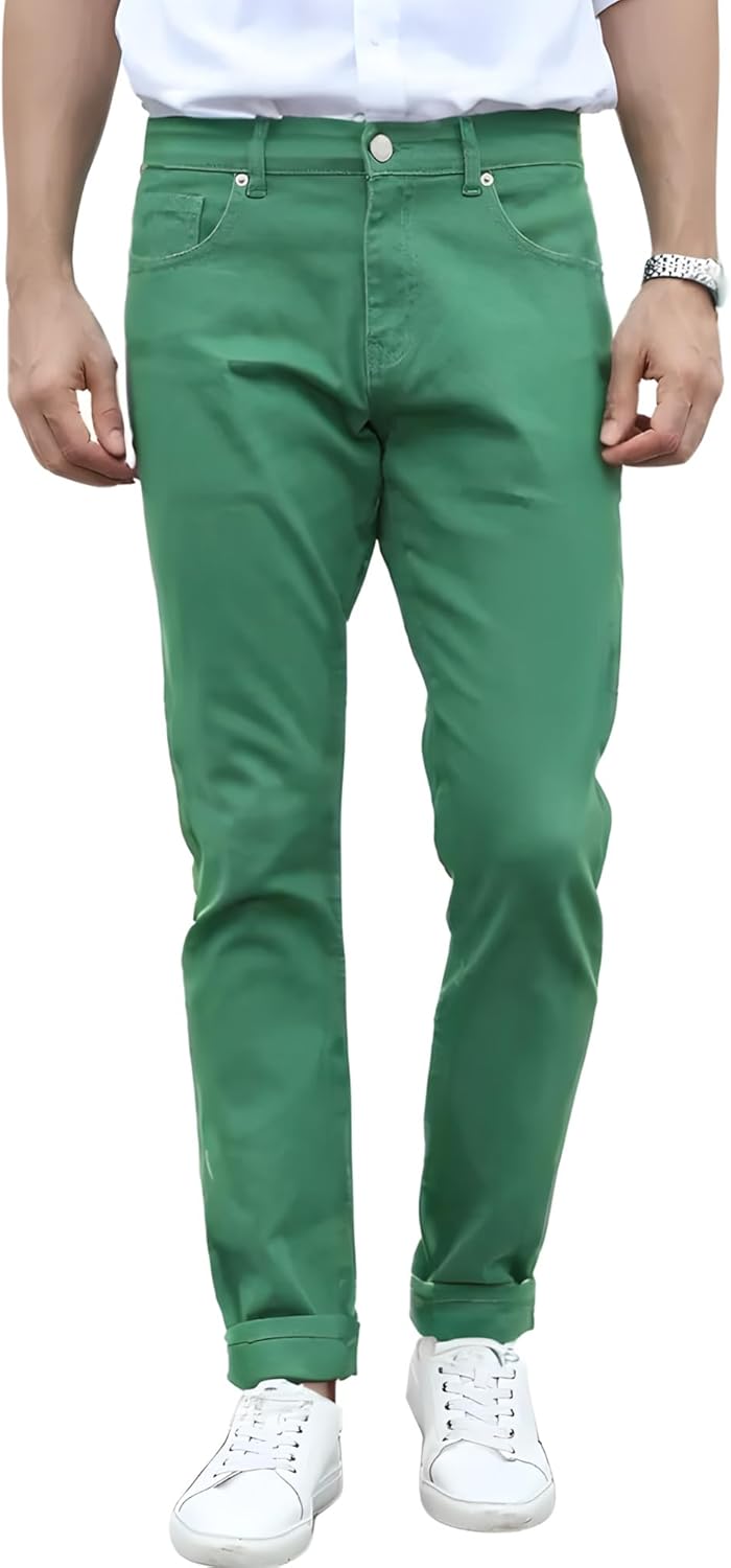 TEGIAS Men's Slim-Fit Stretch Plaid Jean Classic Comfort Regular Fit