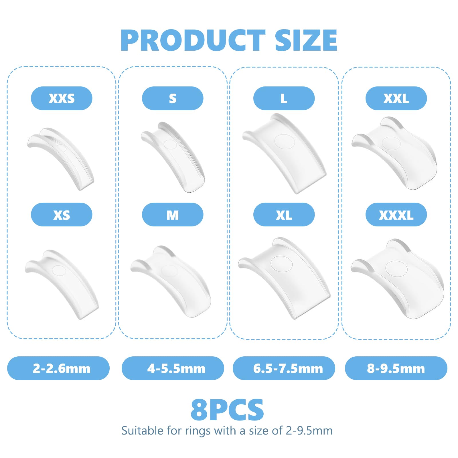 8 Pièces Ajusteur de Taille de Bague Invisible, Réducteur pour Anneaux Trop Grands, Plastique Transparent Souple, Tendeur pour Homme et Femme, Empêche la Perte des Bijoux Précieux
