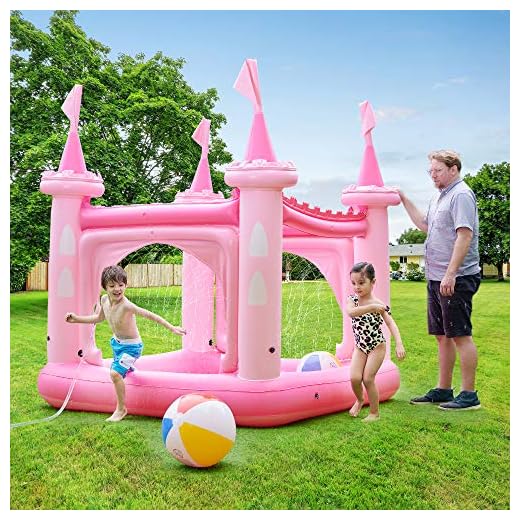 Teamson Kids Gran Agua Inflable, Piscina Infantil Gigante Con Aspersor, Castillo Rosa Exterior Para Niños Y Niñas 208 X 208 X 216 Cm Con 7 Accesorios